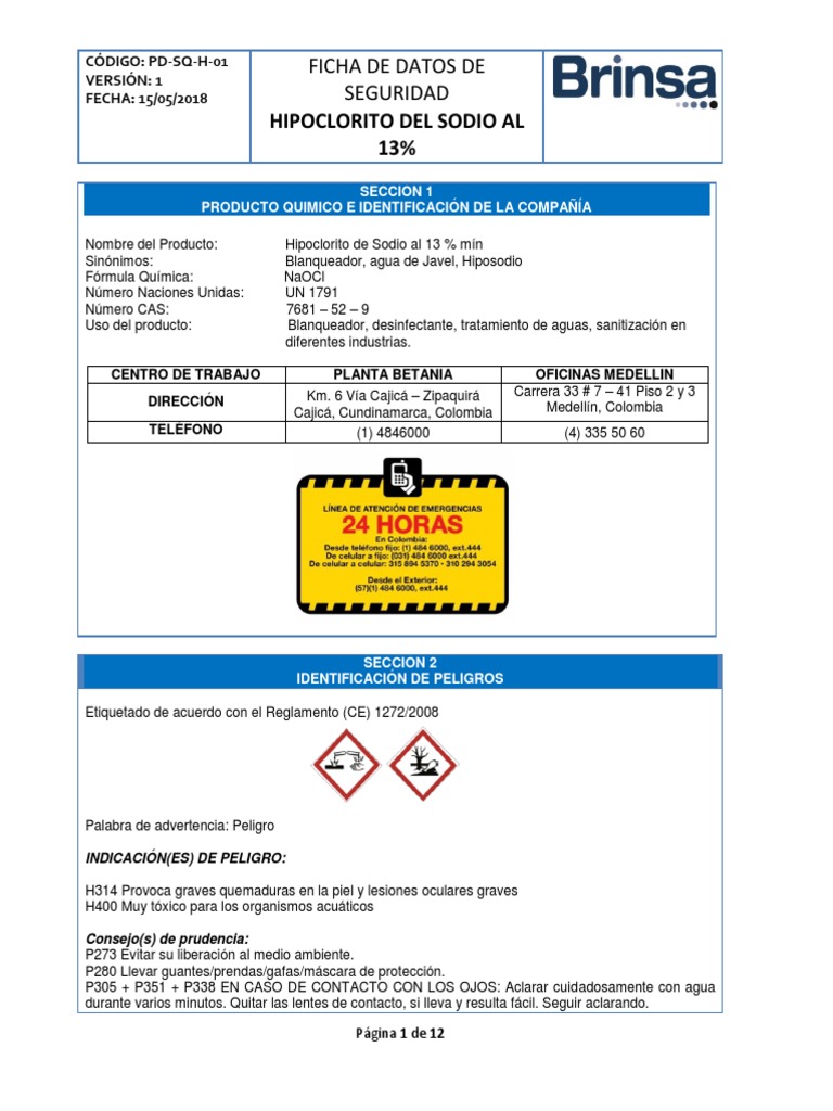 Hipoclorito De Sodio Al 13 Msds Como Se Detecta La Diabetes Mellitus