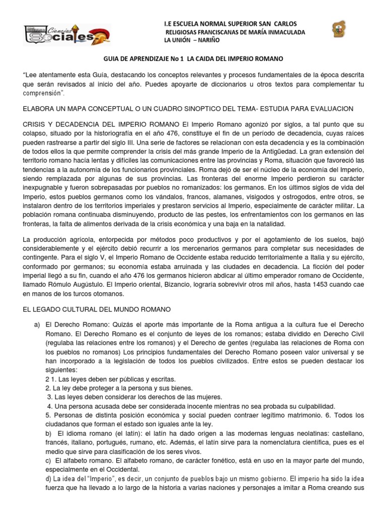 Hojas De Trabajo Sobre La Caída De Roma Roma Y La Caida Del Imperio