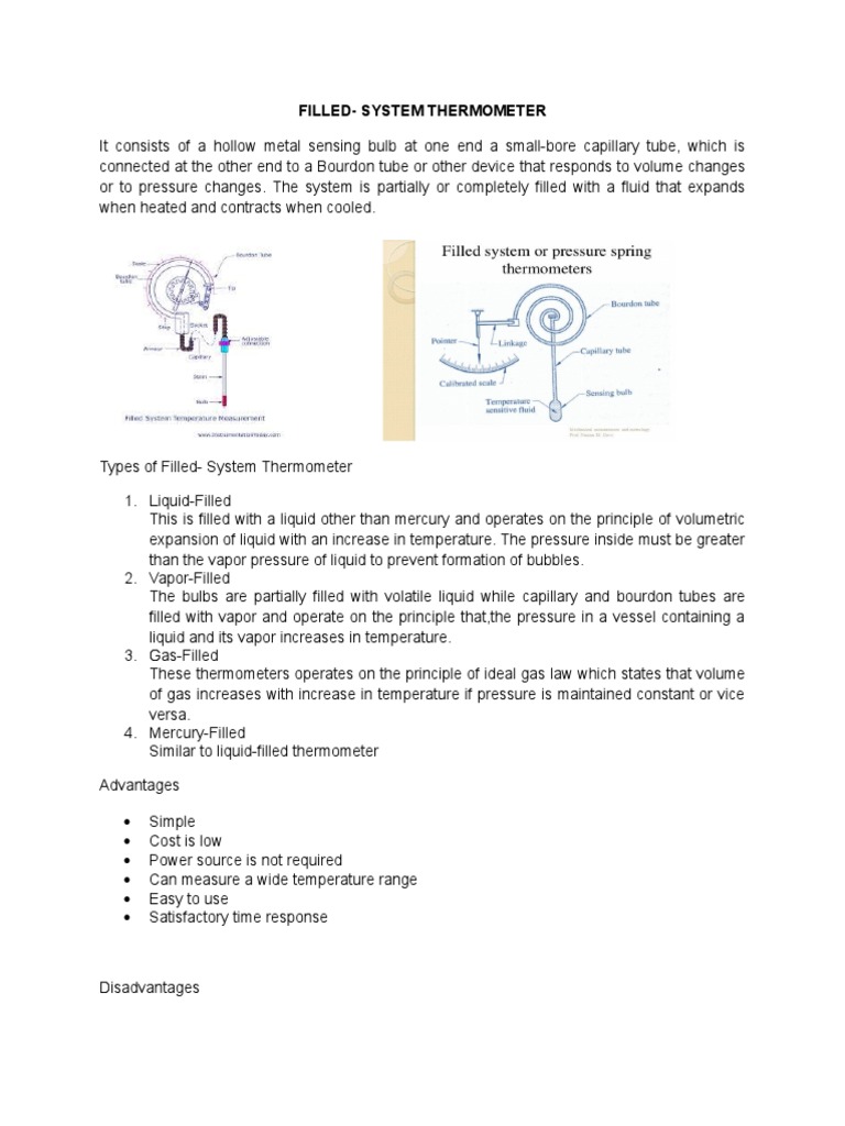 Filled-System Thermometer Overview | PDF | Thermometer | Liquids