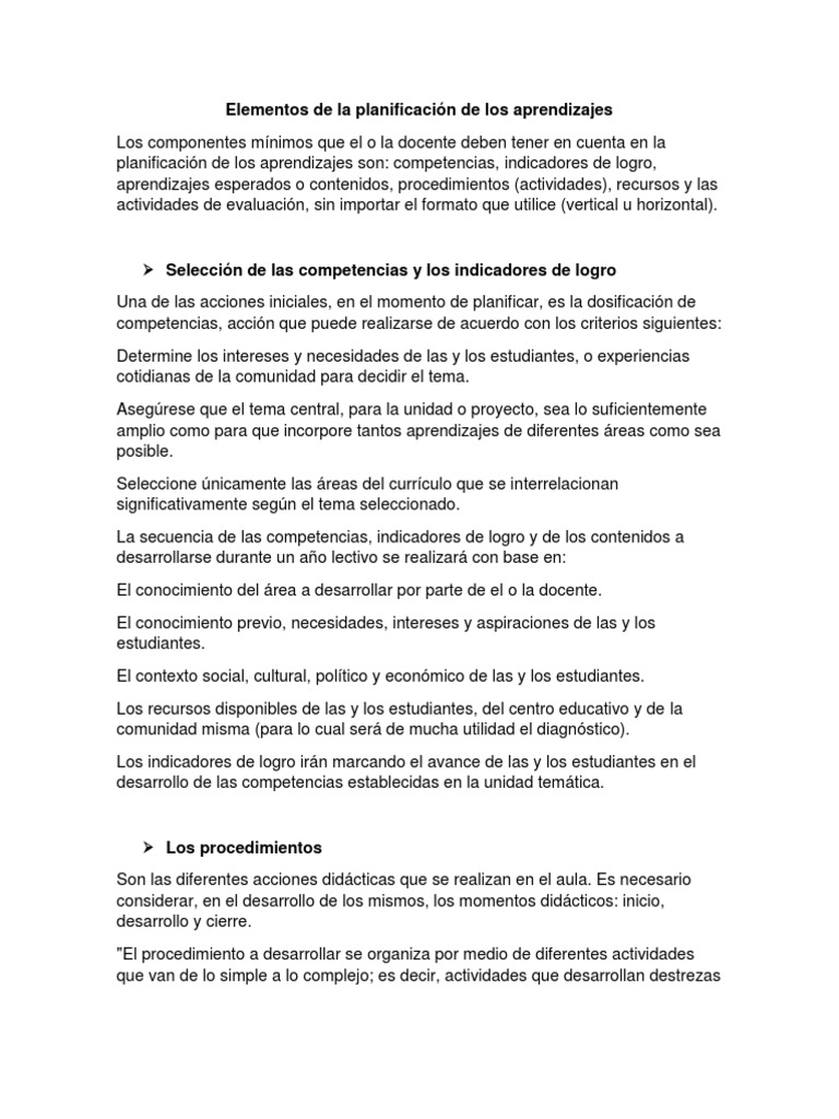 Elementos clave en planificación educativa | PDF | Evaluación | Maestros