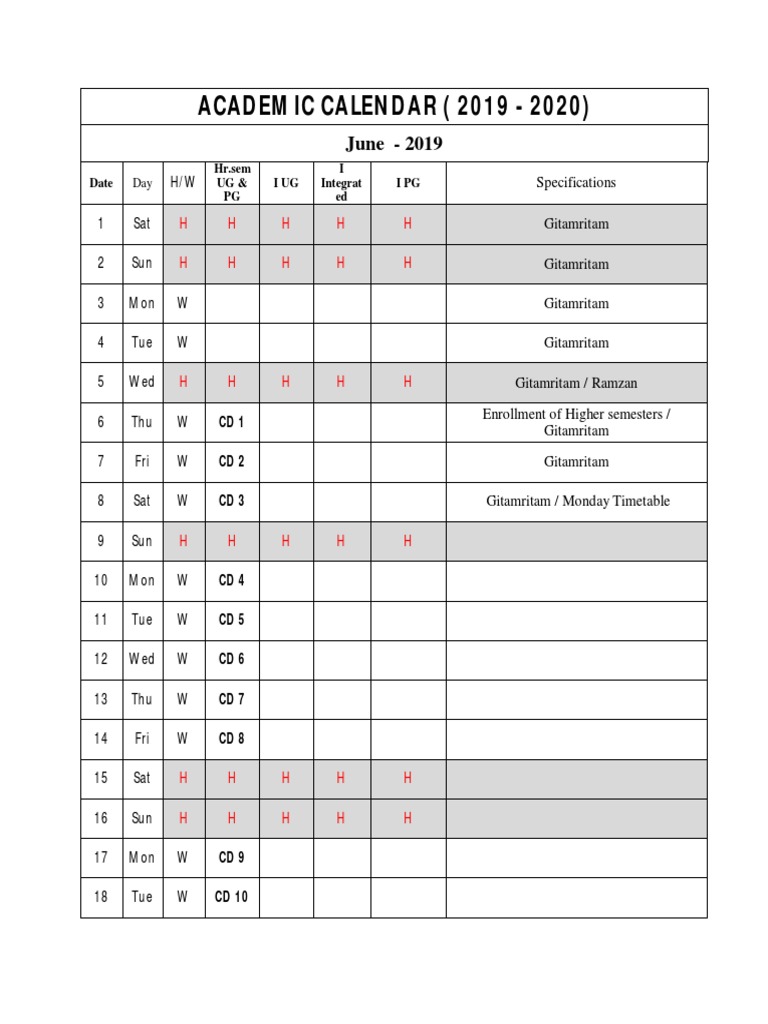 Academic Calendar 2019 20 PDF PDF Holidays Observances