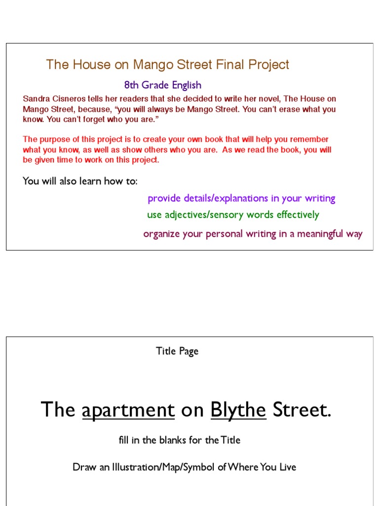The House On Mango Street Final Project 8th Grade English PDF