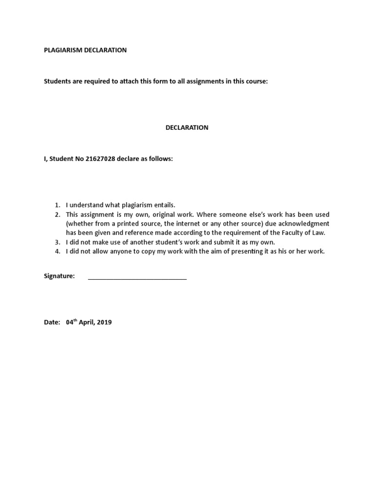 Plagiarism Declaration | PDF