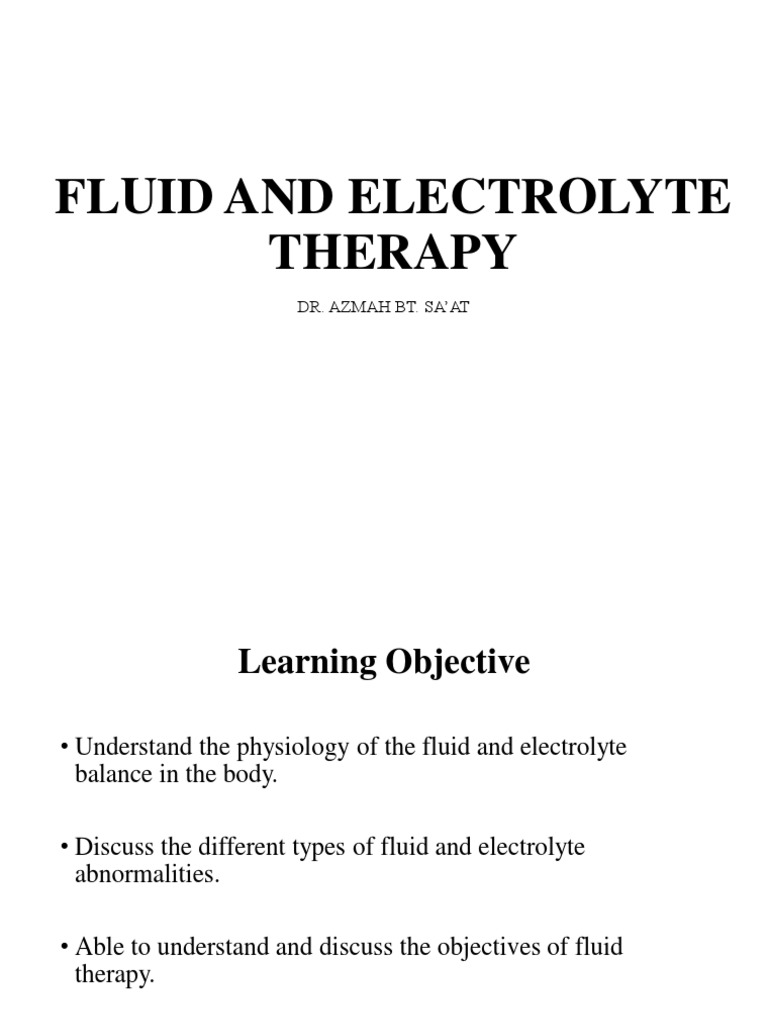 FLUID AND ELECTROLYTE THERAPY GUIDE | PDF | Saline (Medicine ...