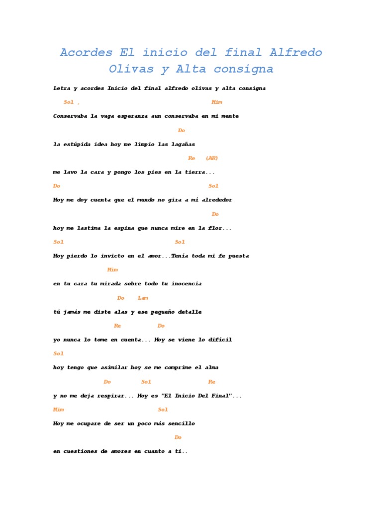 Acordes El Inicio Del Final Alfredo Olivas y Alta Consigna | PDF