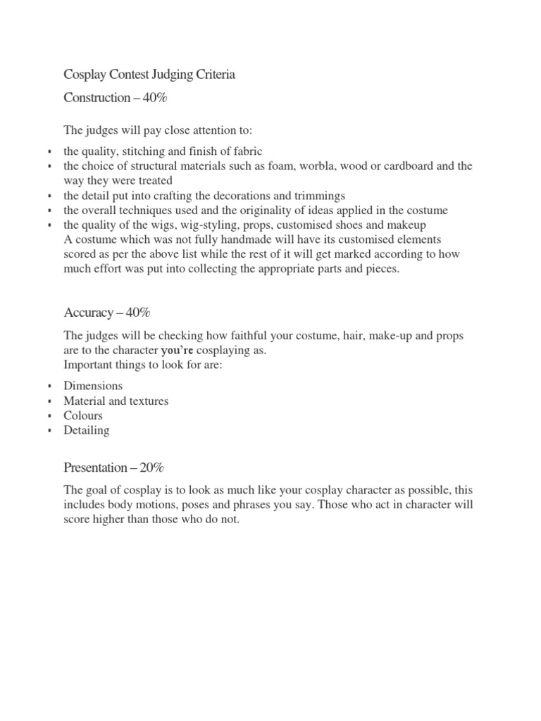 Cosplay Contest Judging Criteria PDF