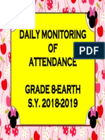 Daily Monitoring OF Attendance Grade 8-Earth S.Y. 2018-2019