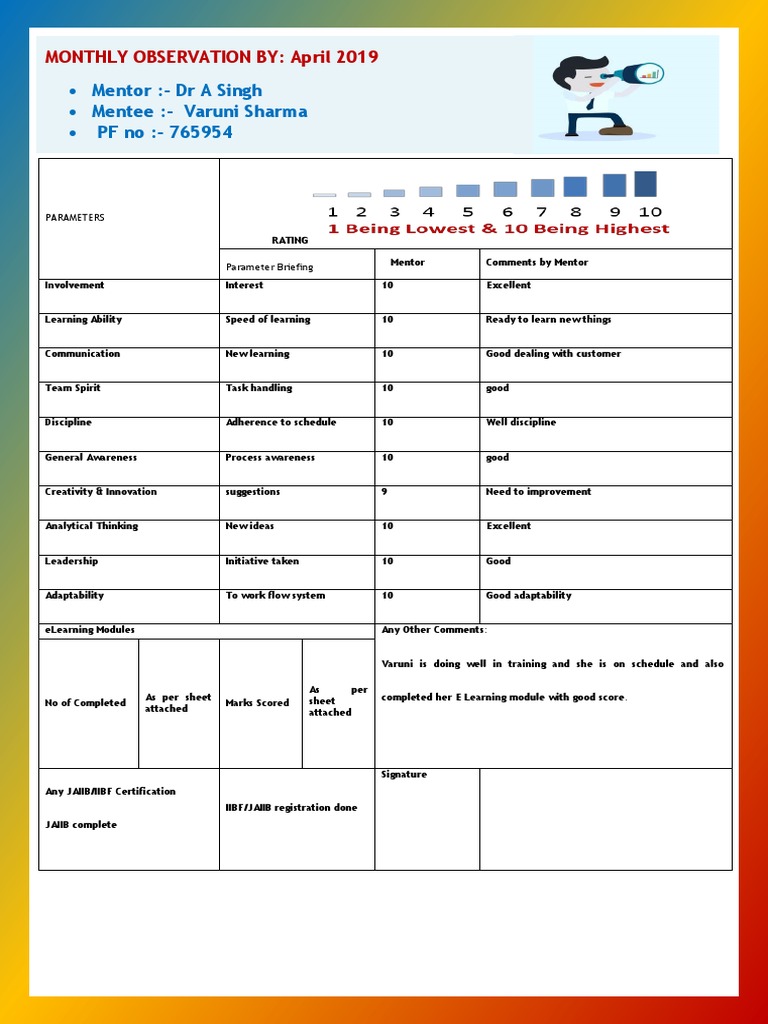 Monthly Mentee Performance Review | PDF | Mentorship | Creativity