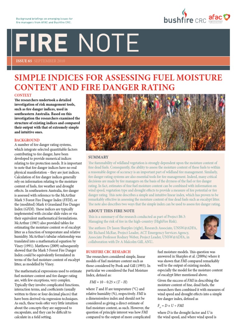 Simple Indices For Assessing Fuel Moisture Content and Fire Danger ...