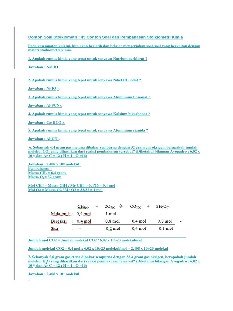 Contoh Soal Stoikiometri Kimia | PDF | Sains & Matematika
