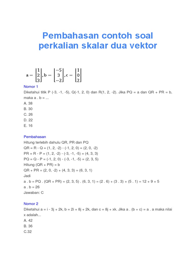 Pembahasan Contoh Soal Perkalian Skalar Dua Vektor