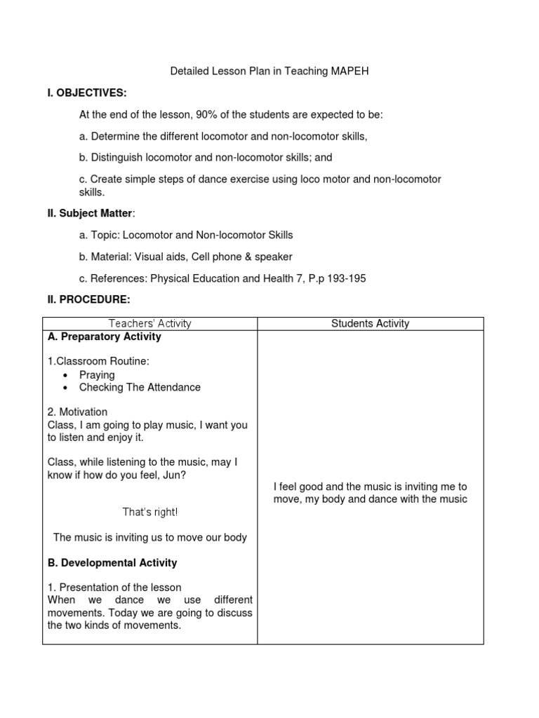 Detailed Lesson Plan in Teaching MAPEH Running Lesson Plan