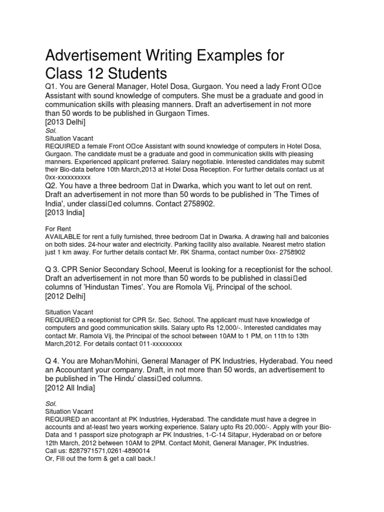 Advertisement Writing Examples for Students | PDF | Business