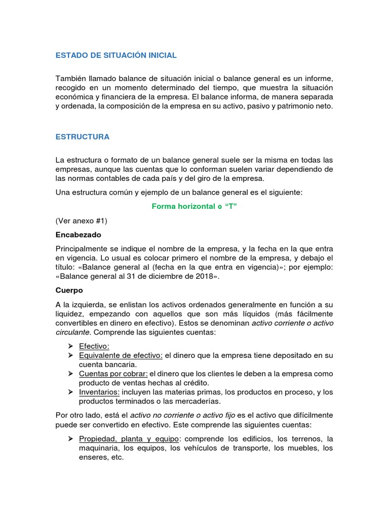 Estructura del Estado de Situación Inicial | PDF | Hoja de balance | Dinero