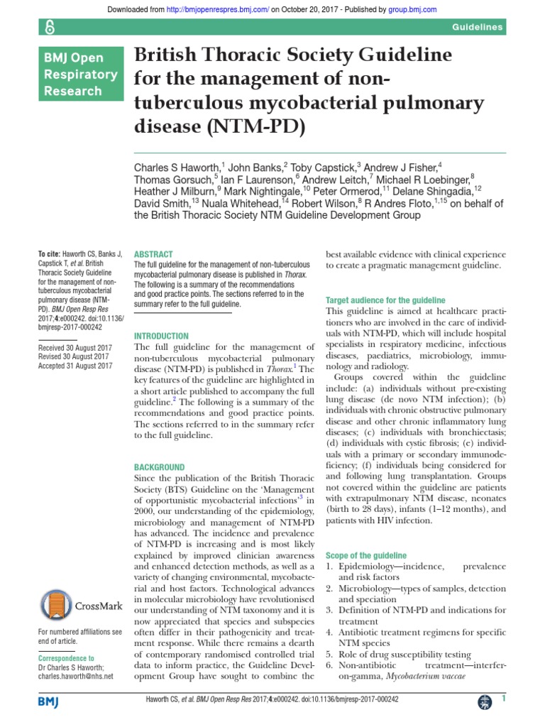 British Thoracic Society Guideline For The Management of Nontuberculous ...