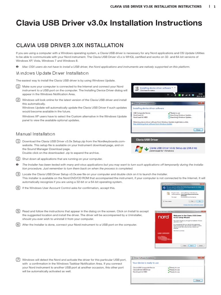 Clavia USB Driver v3.0x Setup Guide | PDF | Installation (Computer ...
