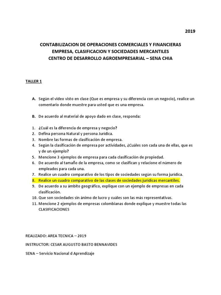1.taller 1-Mat. Empresa y Sociedades | PDF | Sociedad de ...