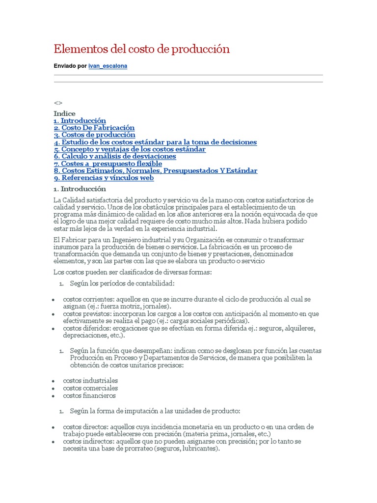 Elementos del Costo de Producción | PDF | Costo | Presupuesto