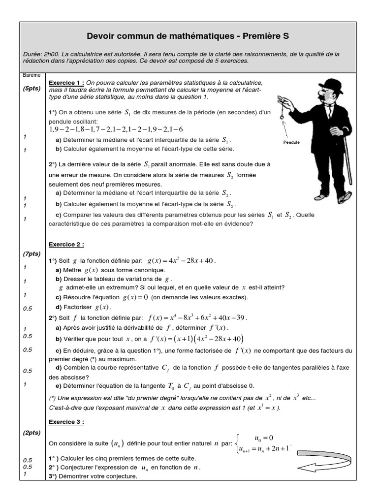Devoir Commun Français 5ème Pdf Avec Correction Devoir Commun 1ere S Maths 5 Sans Correction | PDF | Écart type | Tangente  (géométrie)