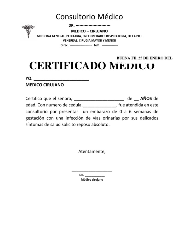 Formato Certificado Medico