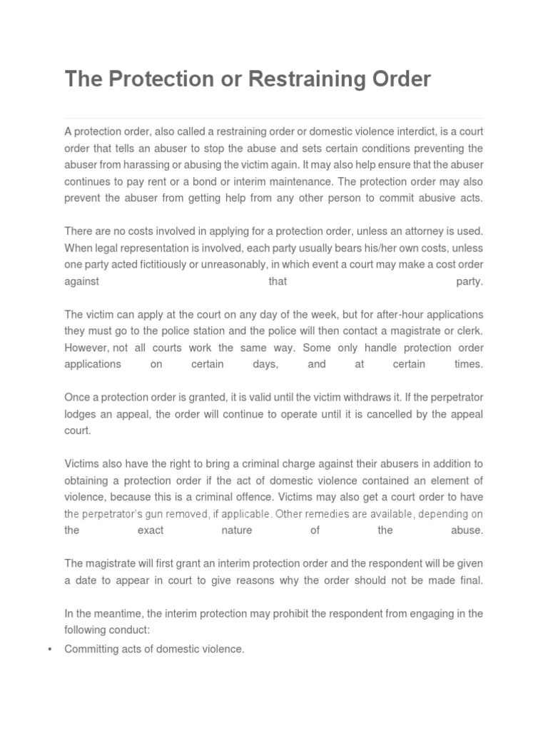 The Protection or Restraining Order PDF Restraining Order Public