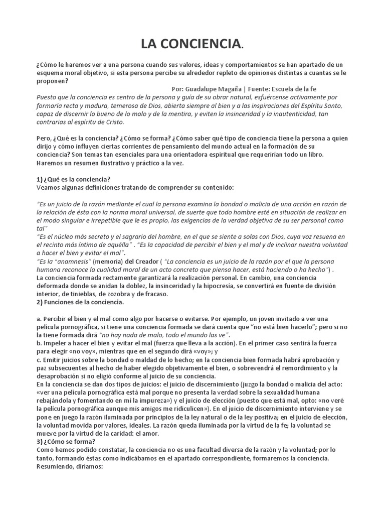 Formación y Funciones de la Conciencia | PDF | Verdad | Moralidad