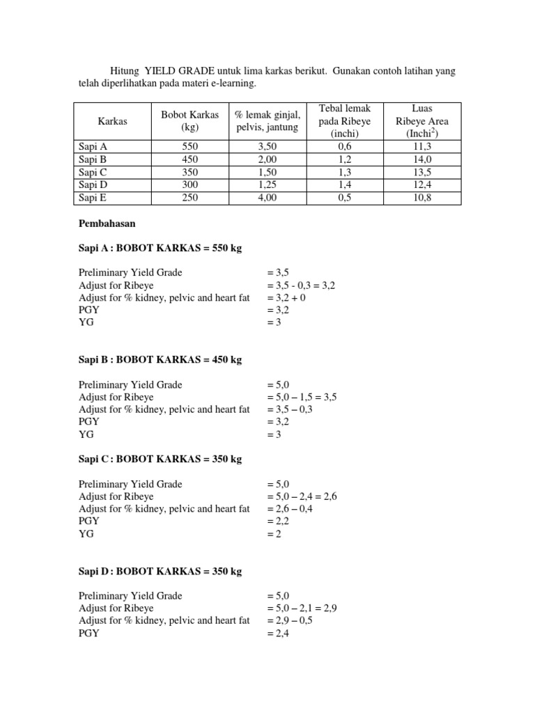 Yield Grade Calculation for Beef Carcasses | PDF