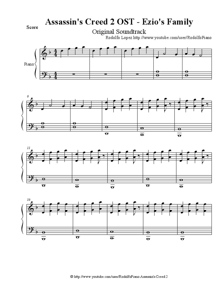 Assassin S Creed 2 Ezio S Family Sheet Music Not Complete By Rodolfo Lopes Jeux Video De Parkour Jeux Ubisoft