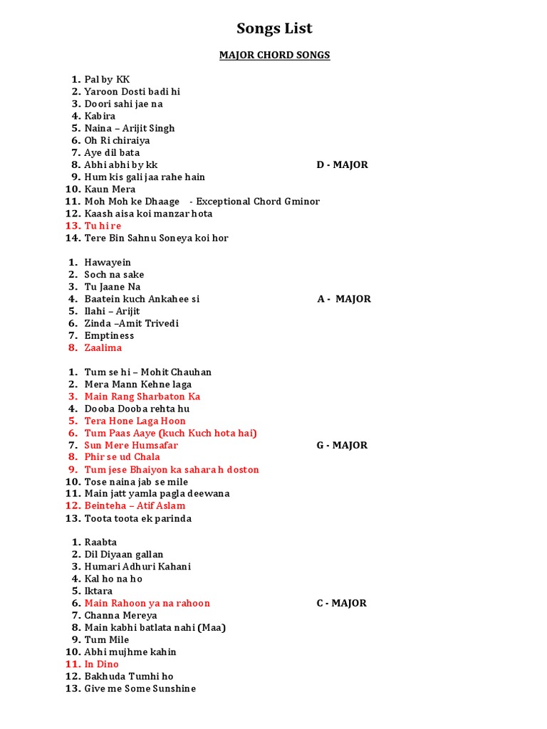 Songs List Pdf Popular Music Hindi Language Media