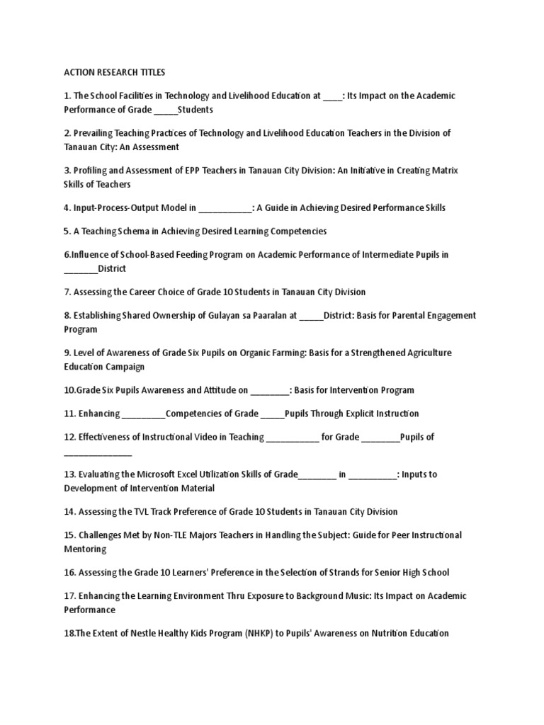 Action Research Titles for Educators | PDF | Educational Technology ...