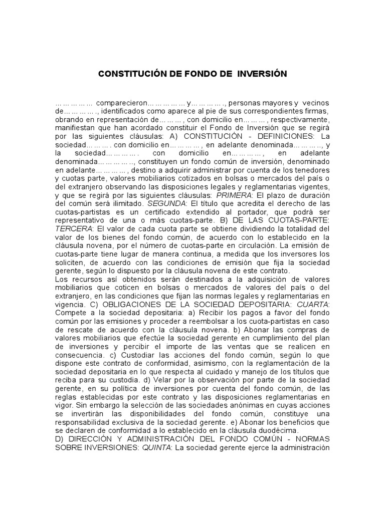 Constitucion Fondo de Inversion | PDF | Compartir (Finanzas) | Sociedad ...