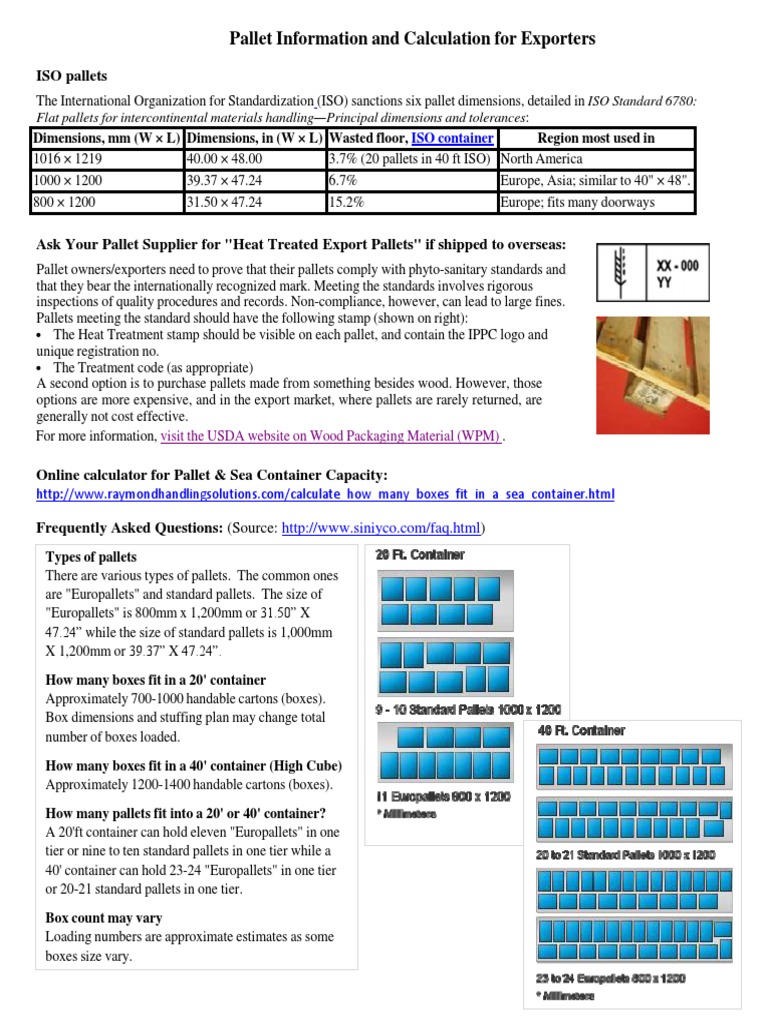Pallet Information and Calculation For Exporters PDF | PDF | Pallet | Trade