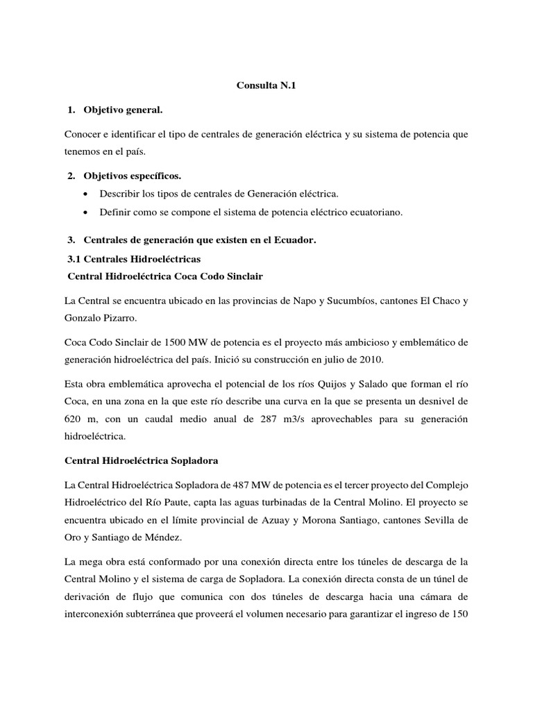 Tipos de Centrales Eléctricas en Ecuador | PDF | Hidroelectricidad ...