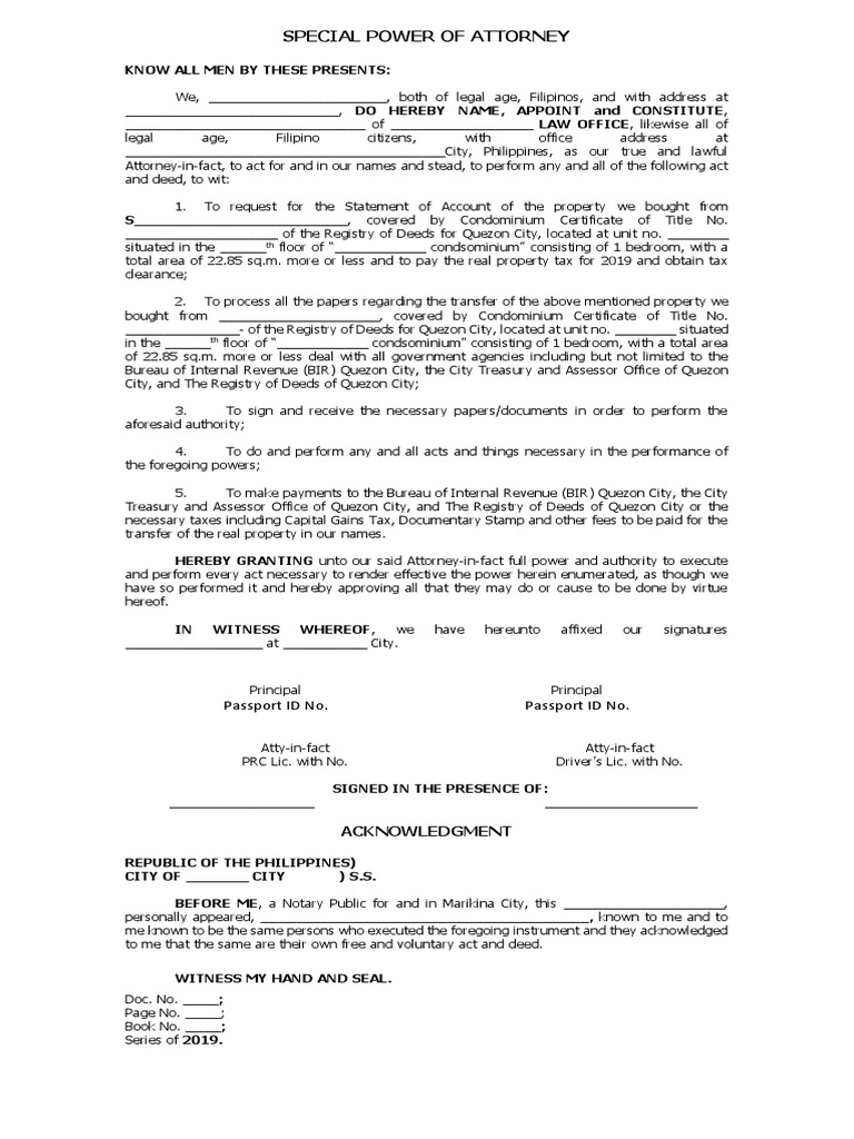 Special Power of Attorney - Transfer of Title | PDF | Power Of Attorney ...