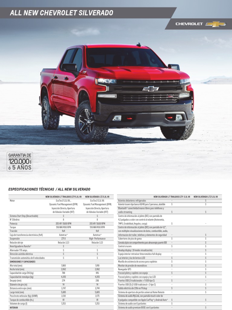 Ficha Tecnica Silverado 2019 PDF Tracción en las cuatro ruedas