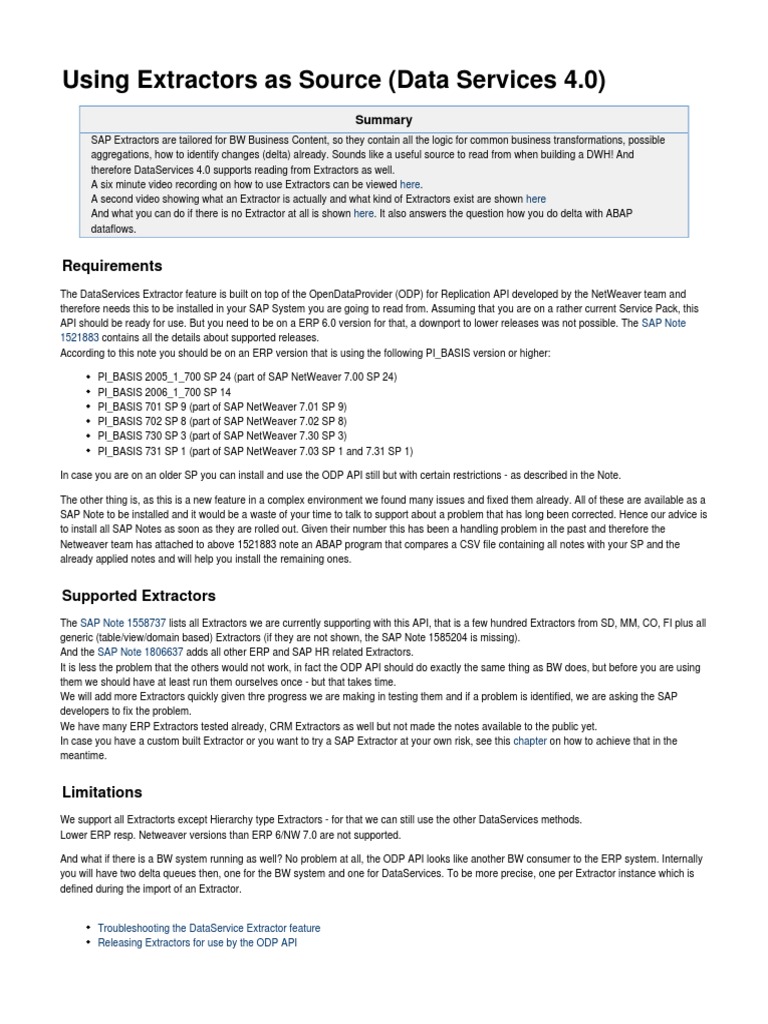 Using Extractors As Source (Data Services 4.0) : Requirements | PDF ...