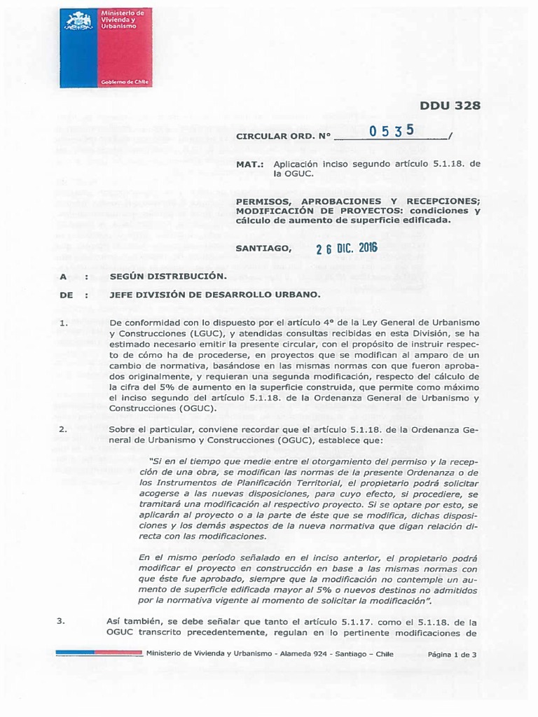 Modificaciones de Proyectos DDU 328 | PDF | Chile | Urbanismo