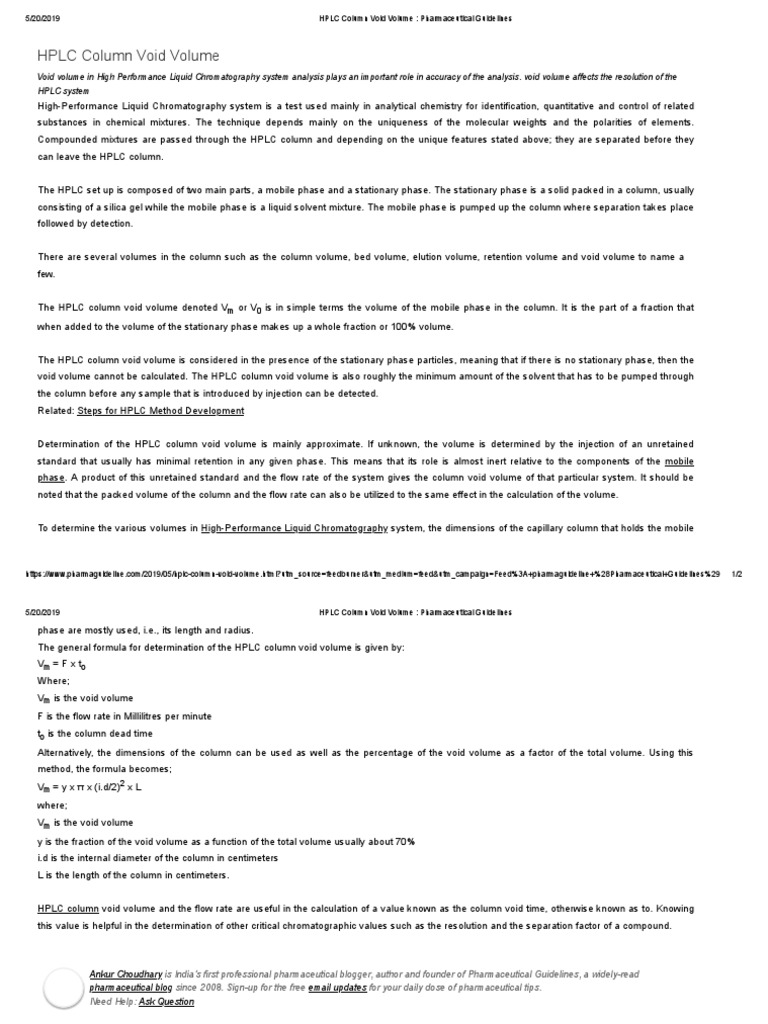 HPLC Column Void Volume _ Pharmaceutical Guidelines High Performance