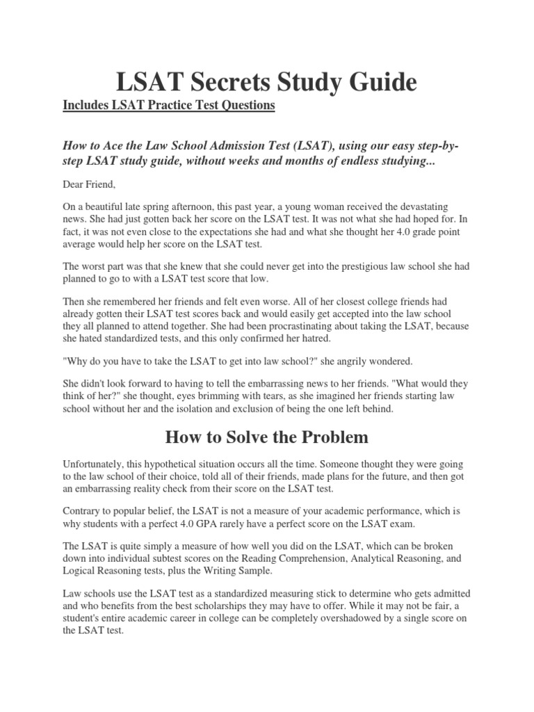 LSAT Secrets Study Guide PDF Law School Admission Test Question