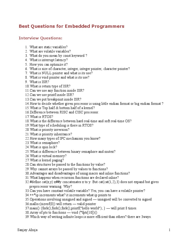 Interview Questions - Embedded C PDF | PDF