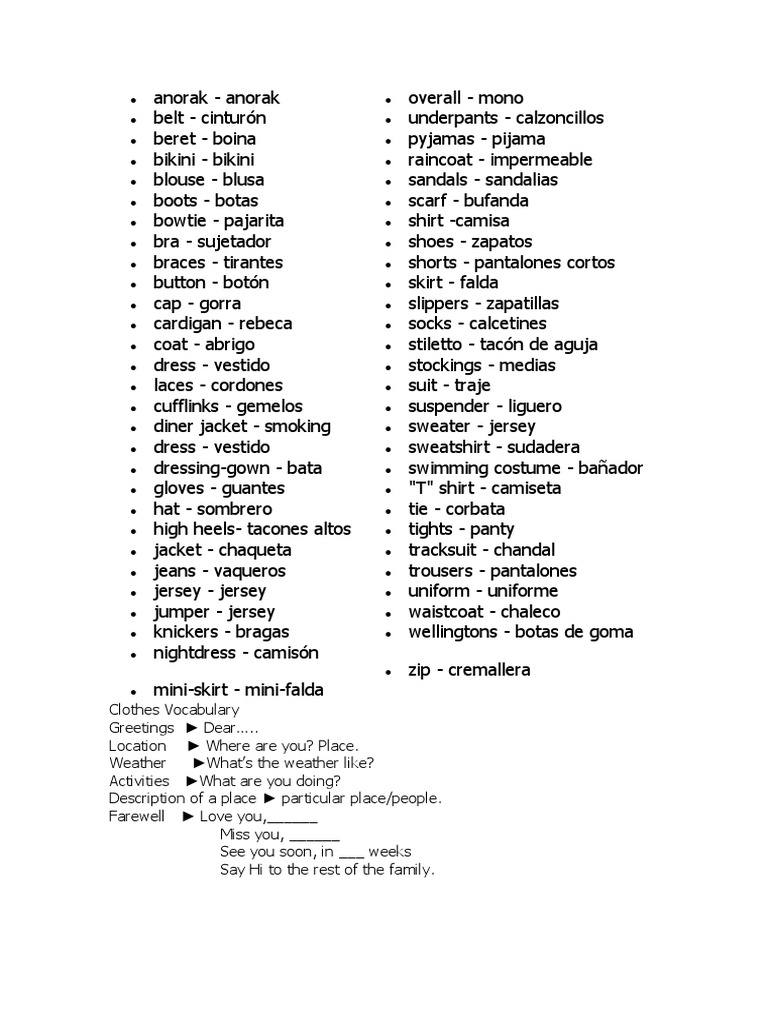 Spanish Clothing Vocabulary Guide | PDF | Sweater | Human Body