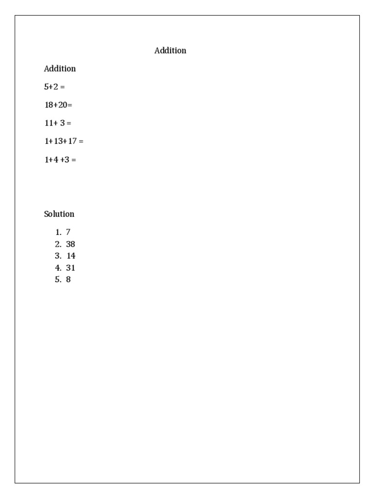Simple Addition Problems and Solutions | PDF
