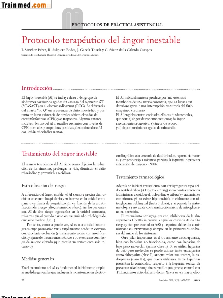 Protocolo de tratamiento para ángor inestable | PDF | Infarto de ...