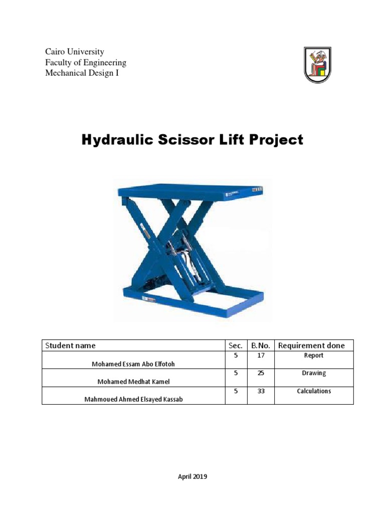 Hydraulic Scissor Lift Design Report | PDF | Piston | Machines