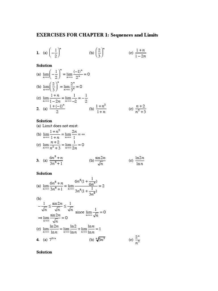 Exercises for Chapter 1: Sequences and Limits - Solutions and ...