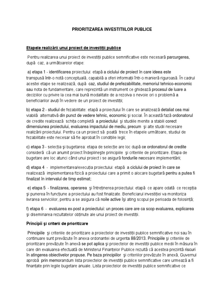 Prioritizarea Investitiilor Publice | PDF