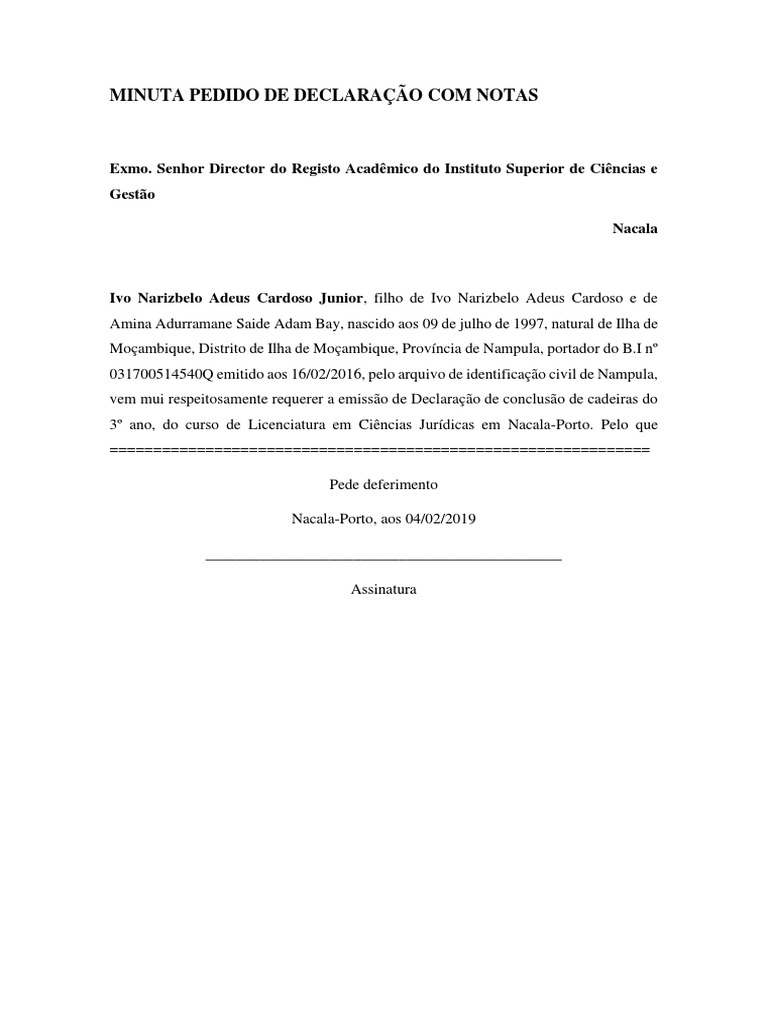 Minuta pedido de declara o com notas