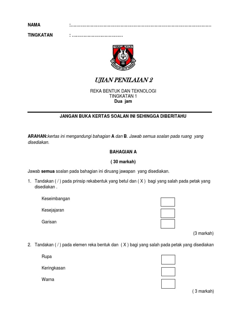 Ujian Akhir Tahun Rbt Tingkatan 1 Kssm Pdf