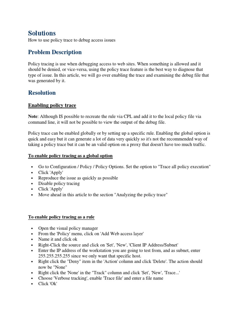 Debugging Access Issues with Policy Trace | PDF | Proxy Server ...