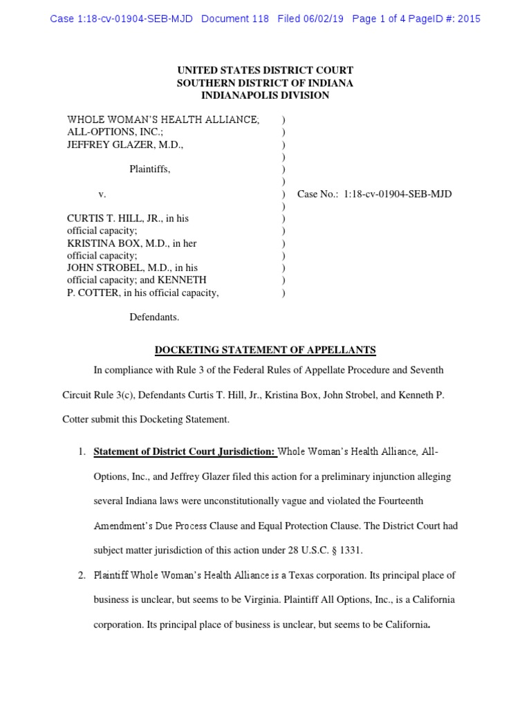 118 - Docketing Statement of Appellants | PDF | United States District ...